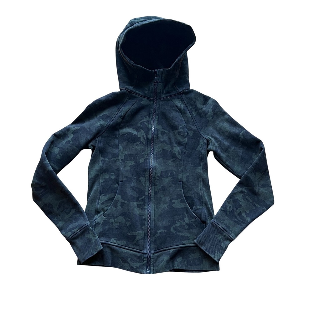 Lululemon Full‎ Zip Scuba Hoodie Camo Fitted Fleece Women Size 6 Athletic Casual